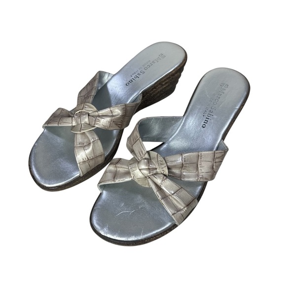 MARCO SABINO Made in Italy Silver Mules with Bow Detail Slip On Sandals size 38 - Picture 2 of 6